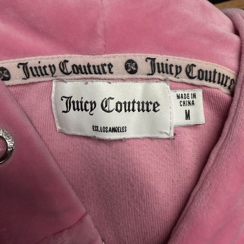 Juicy Couture Velour Hoodie Womens M Pink Full Zip Rhinestone Juicy Y2K Logo - Picture 3 of 16